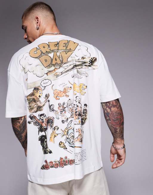 ASOS DESIGN - Unisex - Hvid og oversized T-shirt med officielt Green Day-print, 4 af 4