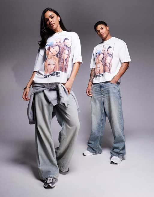 ASOS DESIGN - Unisex - Hvid oversized T-shirt med Spice Girls-print i firkantet pasform