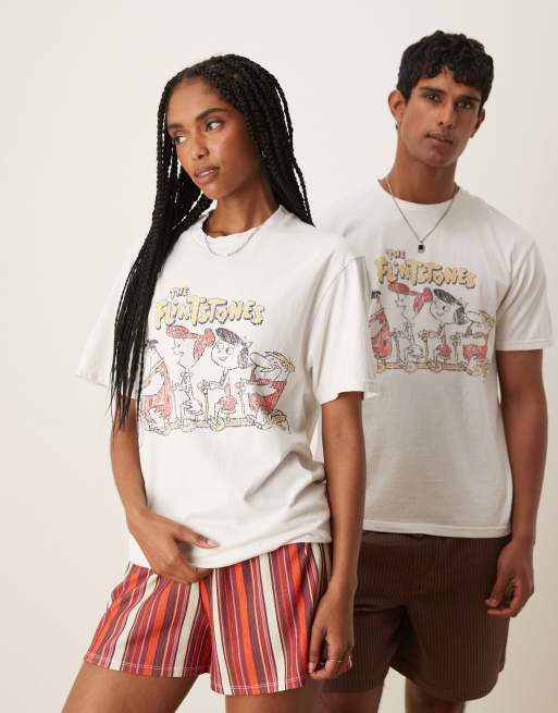 ASOS DESIGN - Unisex - Hvid oversized T-shirt med 'The Flintstones'-print