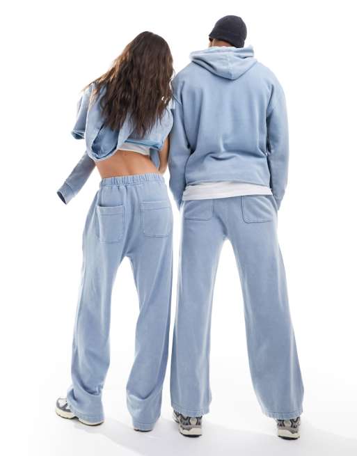 ASOS DESIGN - Unisex - Joggingbukser med brede ben i forvasket denimblå - Del af sæt, 4 af 4