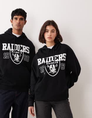 Unisex-Kapuzenpullover in Schwarz mit „Raiders"-Print und Oversize-Schnitt Schwarz S