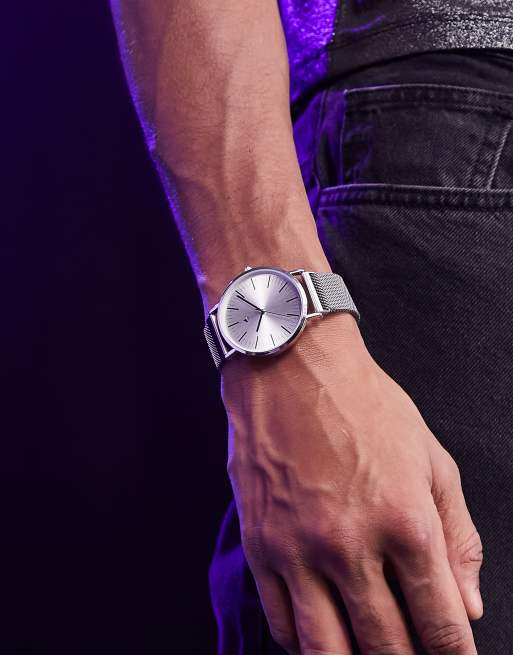 ASOS DESIGN Unisex – Klasyczny zegarek ze stali nierdzewnej w kolorze srebra na siateczkowej bransolecie 
