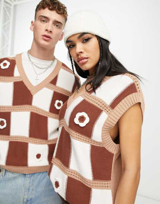 ASOS DESIGN unisex knit tank with crochet flowers
