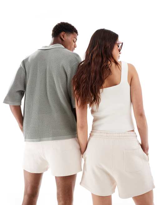 ASOS DESIGN - Unisex - Korte, smalle shorts i vasket beige, 3 af 4