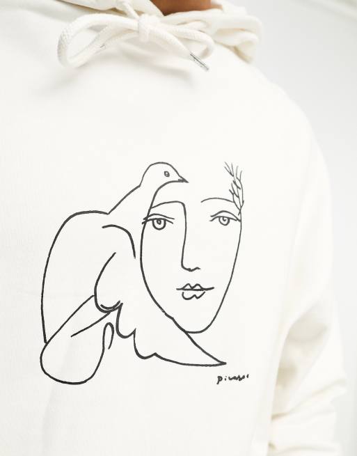 ASOS DESIGN unisex licence oversized hoodie with Picasso doodle print in ecru, 3 of 4