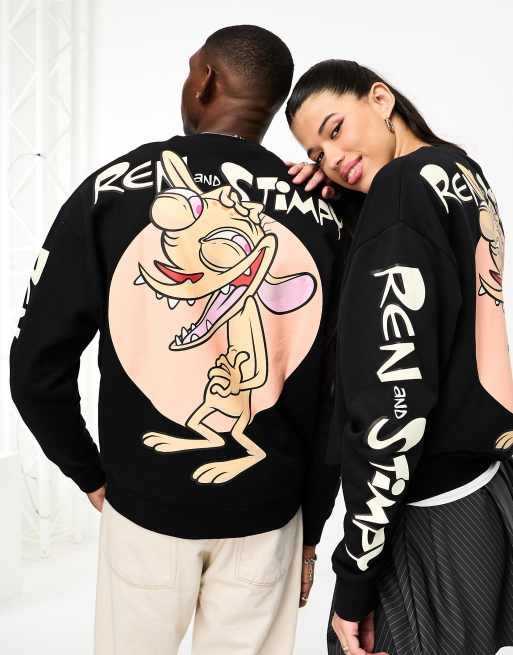 ASOS DESIGN unisex licence oversized sweatshirt with Ren and Stimpy prints in black