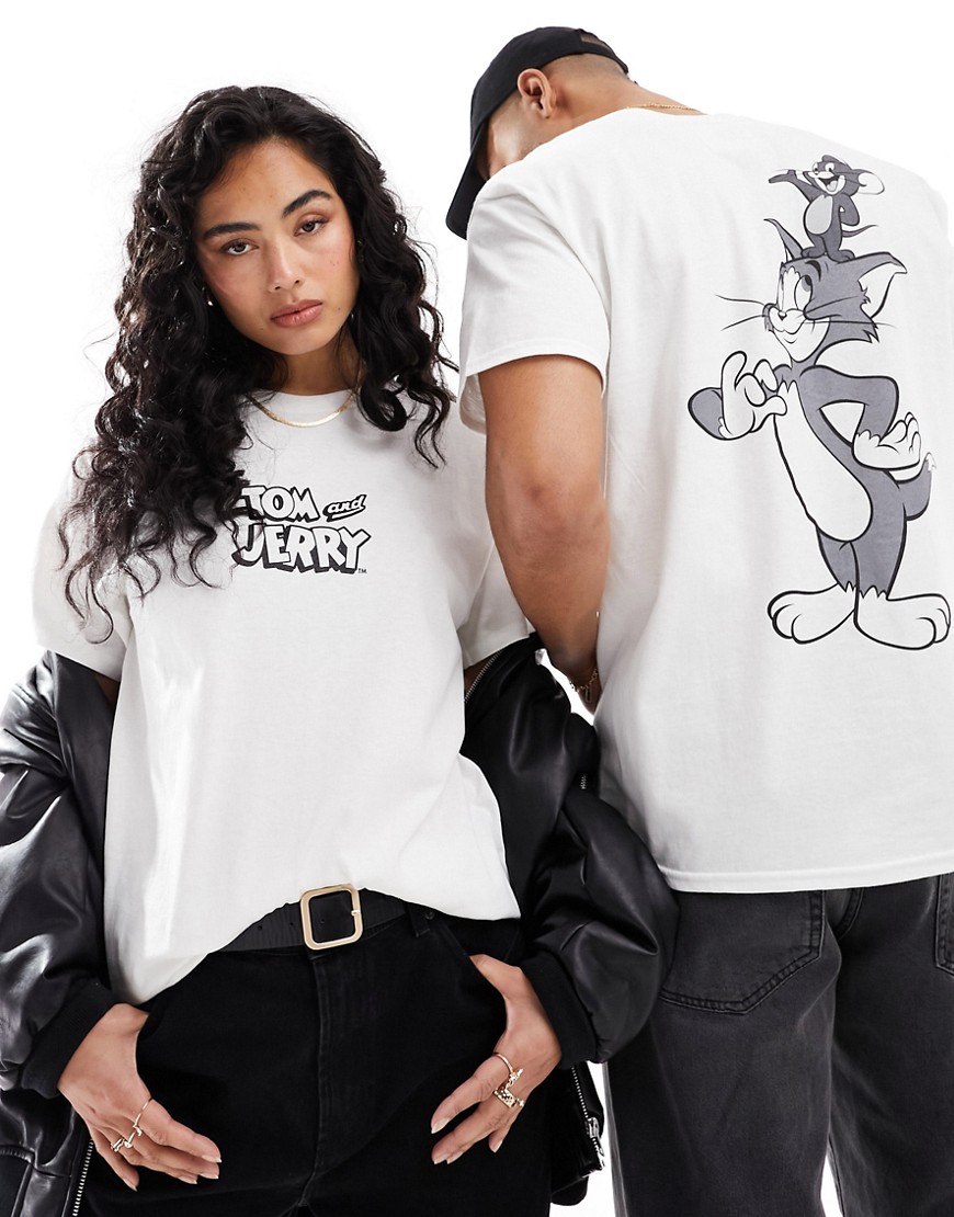 ASOS DESIGN unisex license graphic tee in white with Tom & Jerry prints