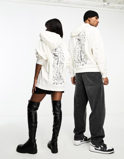 ASOS DESIGN unisex license oversized hoodie with Picasso doodle print in ecru, 4 of 4