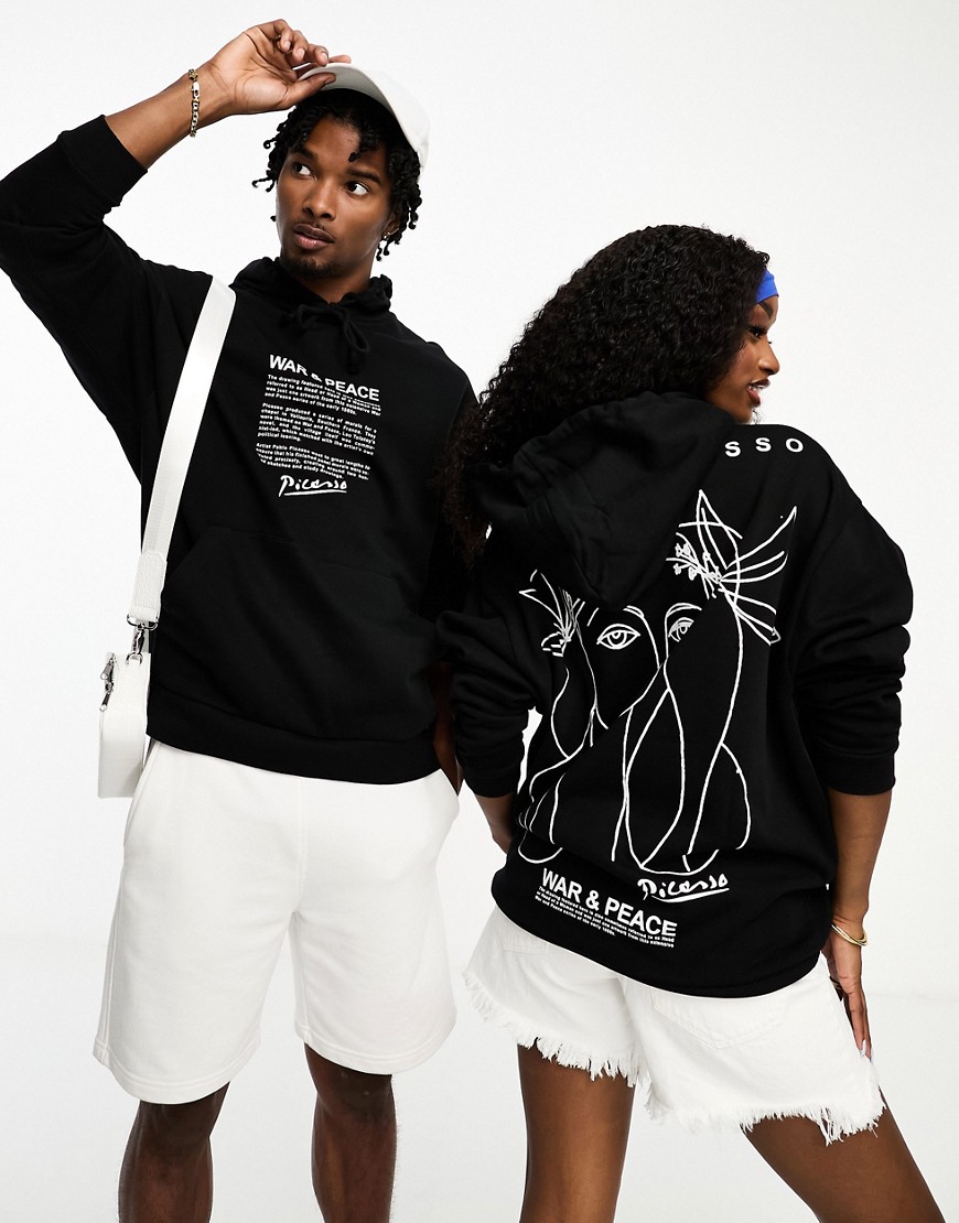 ASOS DESIGN unisex license oversized hoodie with Picasso line drawing in black