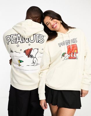 ASOS DESIGN unisex license oversized hoodie with Snoopy Christmas prints in stone