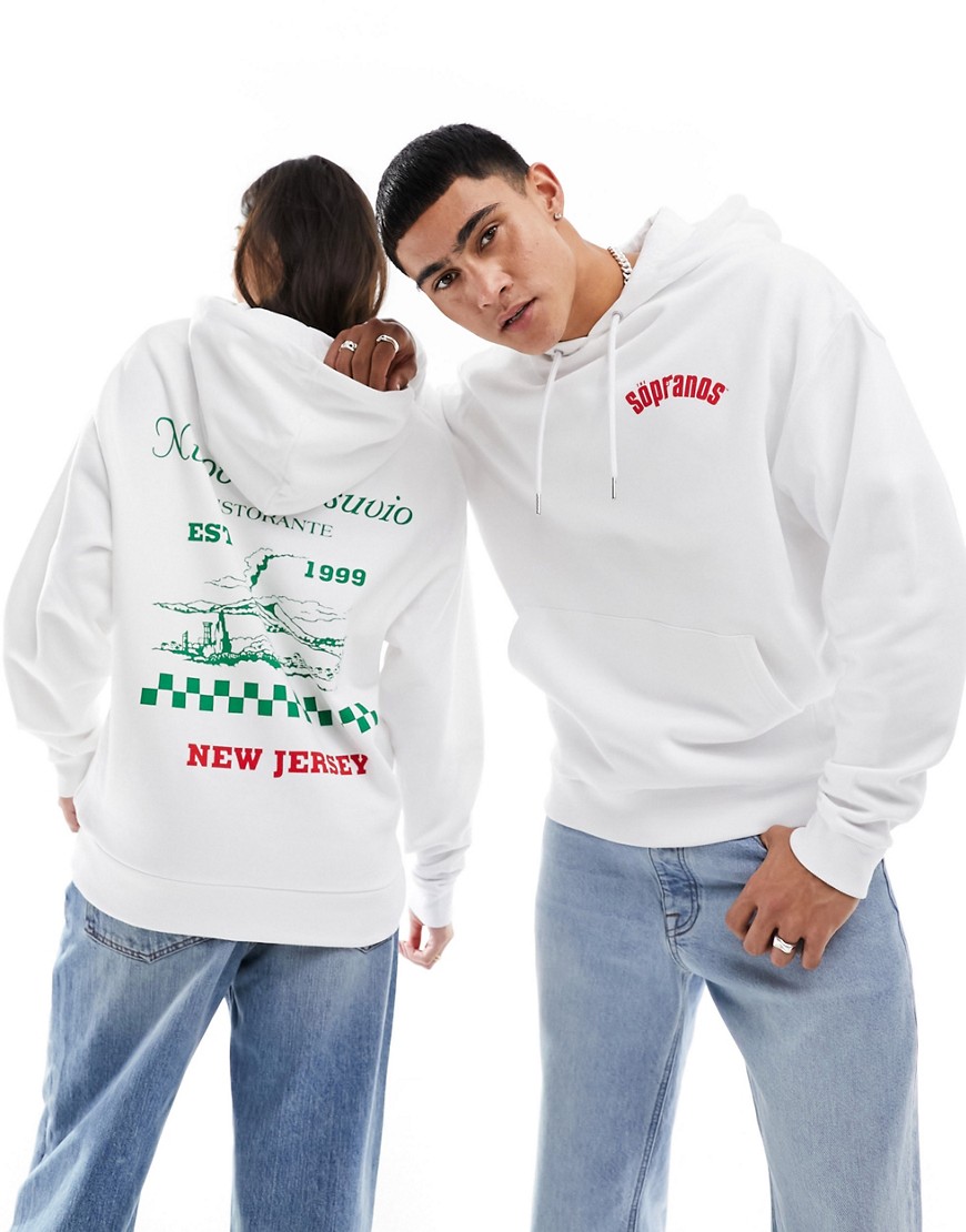 ASOS DESIGN unisex license oversized hoodie with The Sopranos graphics in white