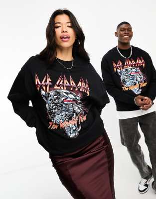 Asos Design Unisex License Oversized Sweatshirt With Def Leppard World Tour Graphic In Black