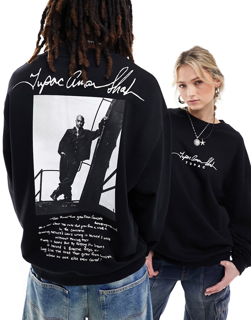 ASOS DESIGN unisex license oversized sweatshirt with Tupac graphics in black