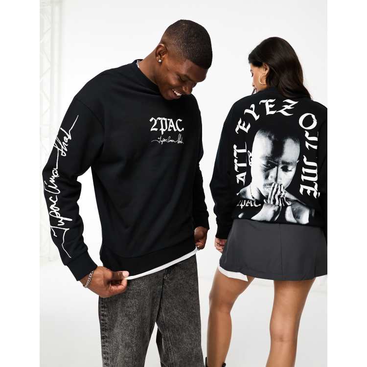 Sudadera negra con estampados variados de Tupac de ASOS DESIGN