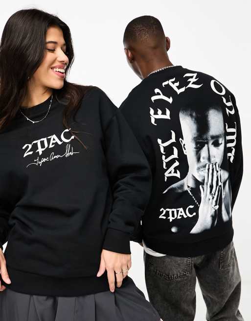 ASOS DESIGN unisex license oversized sweatshirt with Tupac prints in black