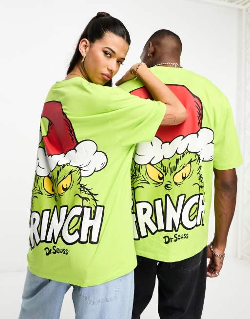 ASOS DESIGN unisex license oversized t-shirt in green with The Grinch  Christmas prints