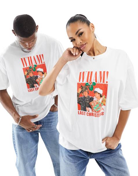ASOS DESIGN unisex license oversized t-shirt in white with WHAM! Christmas print - view 1