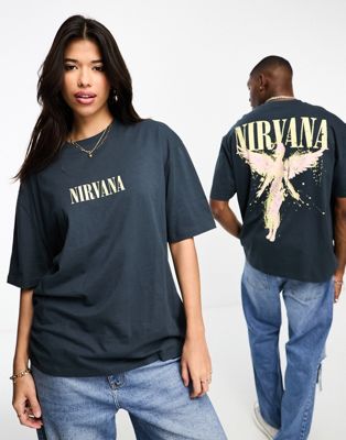 ASOS DESIGN unisex license oversized t-shirt with Nirvana prints in navy