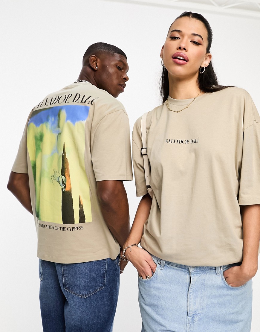Asos Design Unisex License Oversized T-shirt With Salvador Dali Print In Stone-neutral