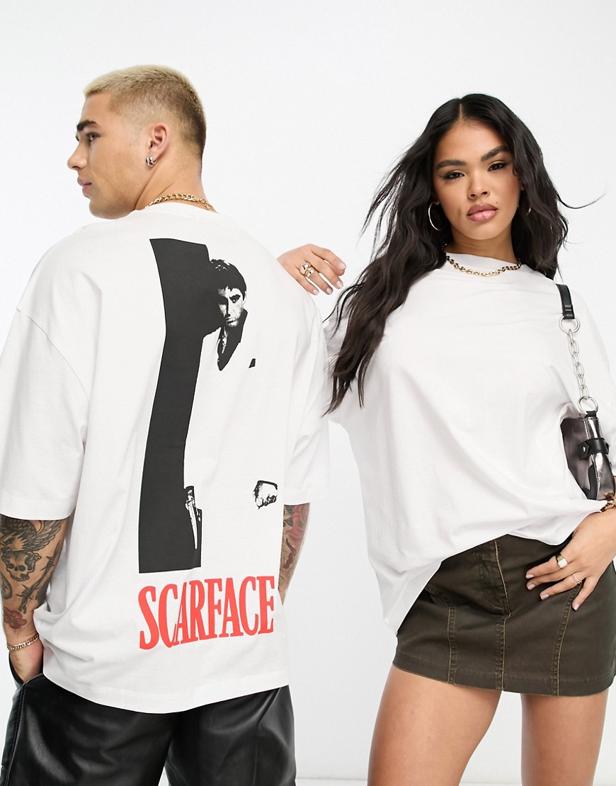 ASOS DESIGN unisex license oversized t-shirt with Scarface print in white