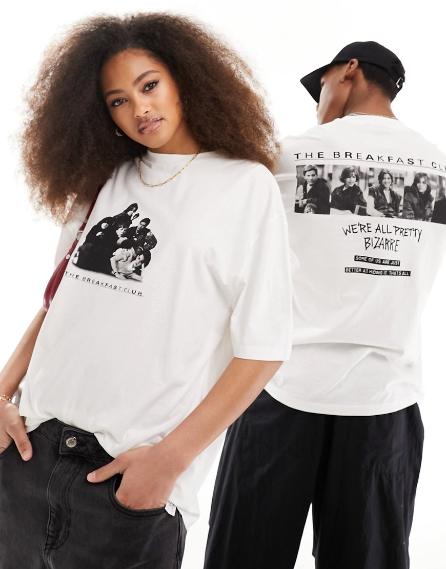 ASOS DESIGN unisex license tee in white with The Breakfast Club graphics