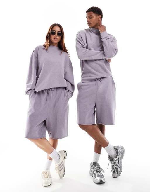 ASOS DESIGN Unisex – Liliowe sprane szorty oversize z efektem sprania, część zestawu
