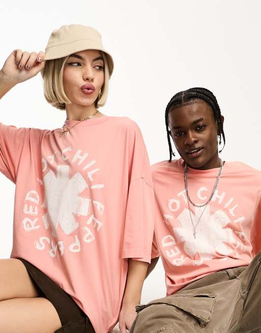 ASOS DESIGN - Unisex - Lyserød oversized t-shirt med 'Red Hot Chilli Peppers'-print