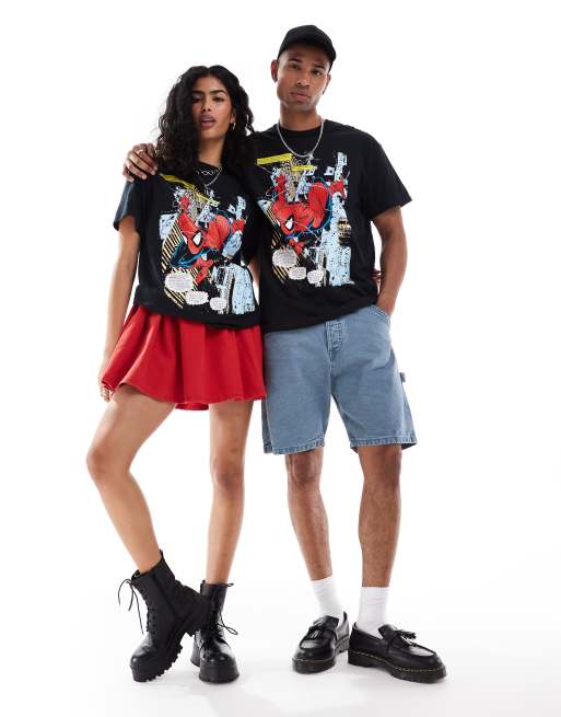 ASOS DESIGN Unisex – Marvel – Czarny T-shirt z grafiką Spiderman z przodu, 3 z 4