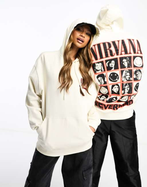 ASOS DESIGN – Unisex – Naturvit, oversize huvtröja med Nirvana-grafik, 3 av 4