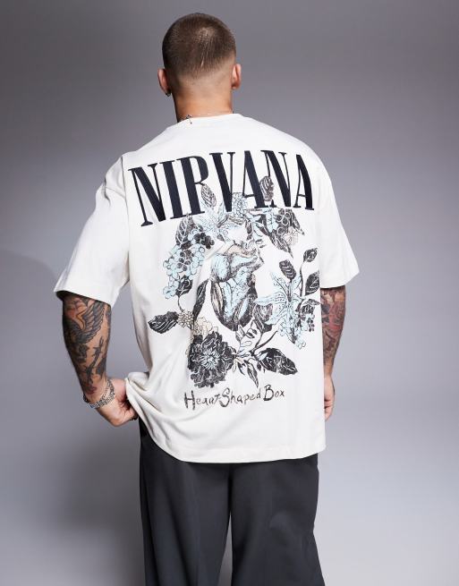 ASOS DESIGN - Unisex - Offwhite og oversized T-shirt med licenseret Nirvana-grafikprint og broderi, 4 af 4