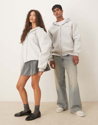 Asos Design Unisex Oversize Disney Scuba-style Fabric Zip-up Hoodie With Mickey Mouse Print In White