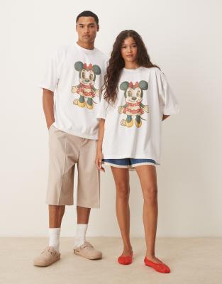 Asos Design Unisex Oversize Disney T-shirt With Mickey Mouse Print In White