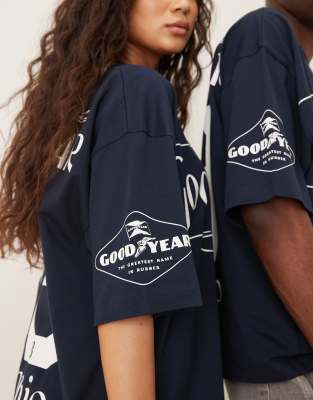 Asos Design Unisex Oversize Goodyear T-shirt In Blue
