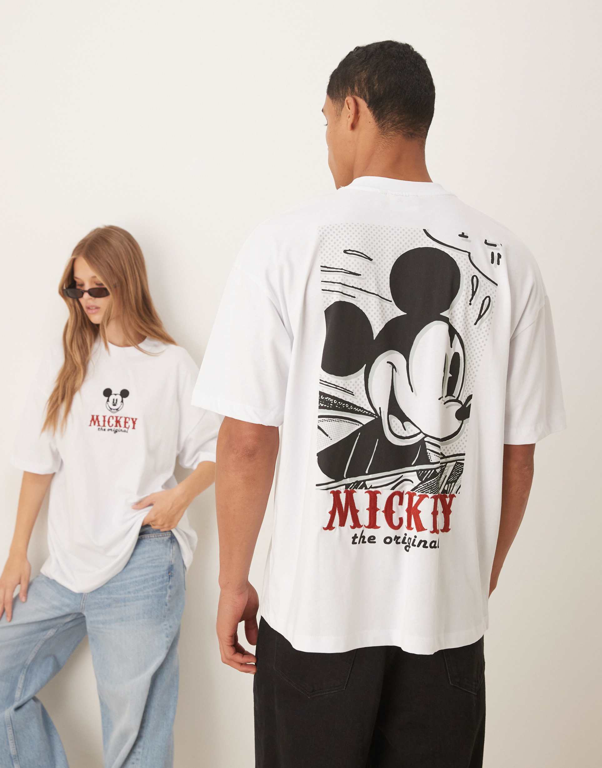 asos design unisex oversize heavyweight t-shirt with mickey mouse embroidery in white