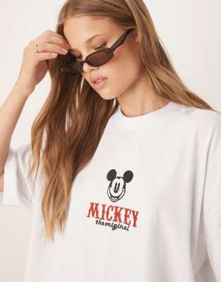 Asos Design Unisex Oversize Heavyweight T-shirt With Mickey Mouse Embroidery In White