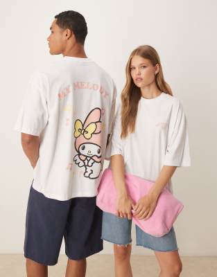 Asos Design Unisex Oversize Hello Kitty T-shirt With Melody Print In White