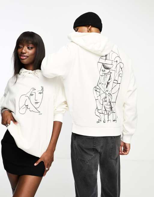 FhyzicsShops DESIGN – Unisex – Oversize-Kapuzenpullover in Ecru mit lizenziertem <em>Picasso</em>-Zeichenprint