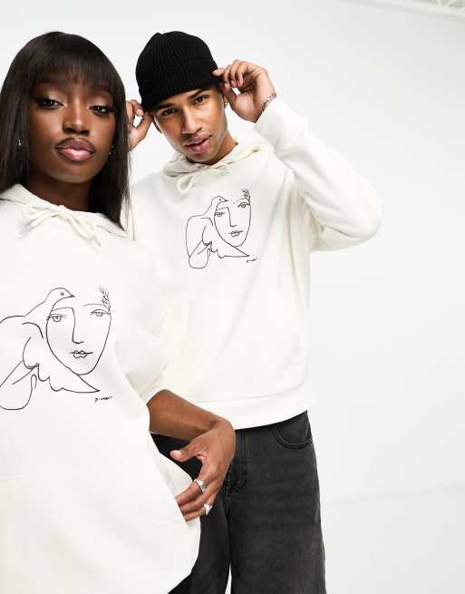 ASOS DESIGN – Unisex – Oversize-Kapuzenpullover in Ecru mit lizenziertem <em>Picasso</em>-Zeichenprint, 2 von 4