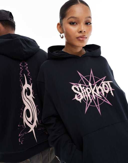 ASOS DESIGN Unisex Oversize Kapuzenpullover in Schwarz mit lizenzierten Slipknot Prints