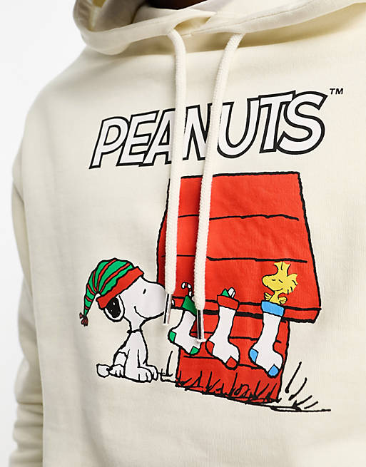 ASOS DESIGN – Unisex – Oversize-Kapuzenpullover in Steinbeige mit  lizenzierten Snoopy-Weihnachts-Prints | ASOS