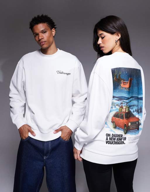 ASOS DESIGN unisex oversize sweatshirt with Volkswagen Christmas print in white