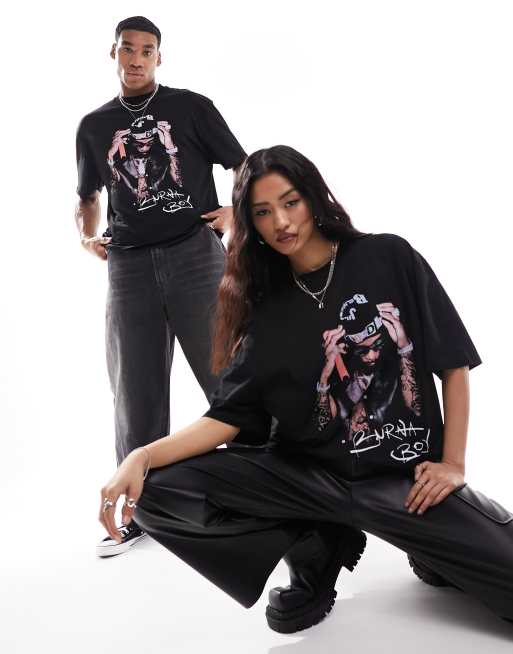 ASOS DESIGN – Unisex – Oversize-T-Shirt in Schwarz mit lizenziertem „Burna Boy“-Grafikprint auf der Vorderseite 
