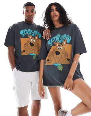 ASOS DESIGN - Unisex - Oversize-T-Shirt in verwaschenem Grau mit lizenziertem Scooby Doo-Print