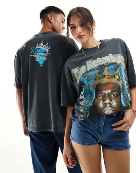 ASOS DESIGN – Unisex – Oversize-T-Shirt in verwaschenem Schwarz mit lizenzierten „Biggie Smalls“-Grafikprints - view 1
