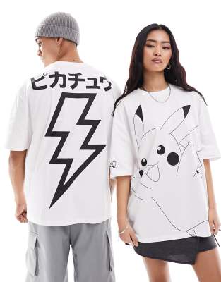 ASOS DESIGN - Unisex - Oversize-T-Shirt in Weiß mit lizenzierten Pikachu- Pokémon -Grafikprints