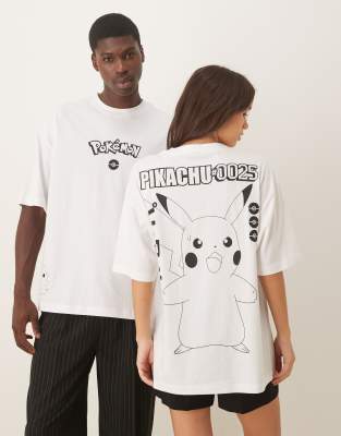 ASOS DESIGN - Unisex - Oversize-T-Shirt in Weiß mit Pokémon-Print