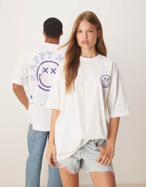 ASOS DESIGN unisex oversize t-shirt with blue Smile print in white - view 1