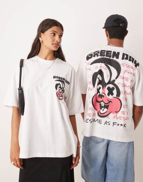 ASOS DESIGN unisex oversize t-shirt with Green Day print in white - view 1