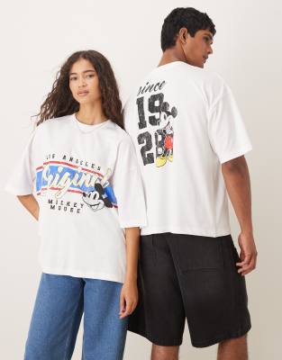 Asos Design Unisex Oversize T-shirt With Mickey Mouse Print In White