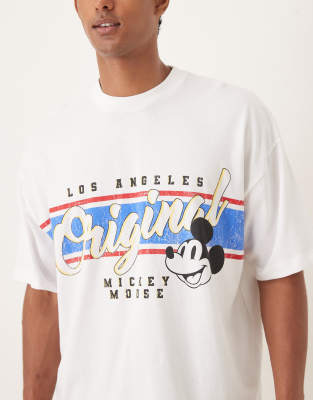 Asos Design Unisex Oversize T-shirt With Mickey Mouse Print In White